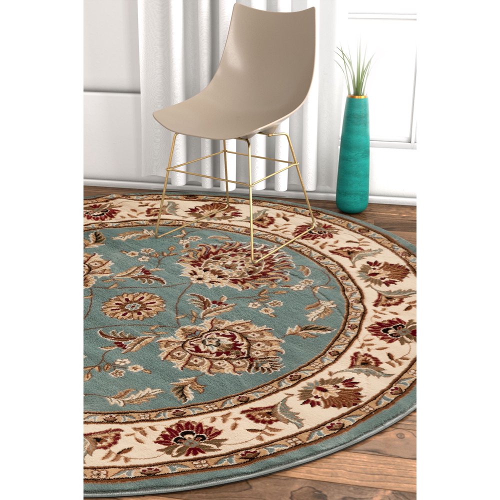 Well Woven Sultan Sarouk Light Blue Oriental 5 Round (5'3" Round) Area