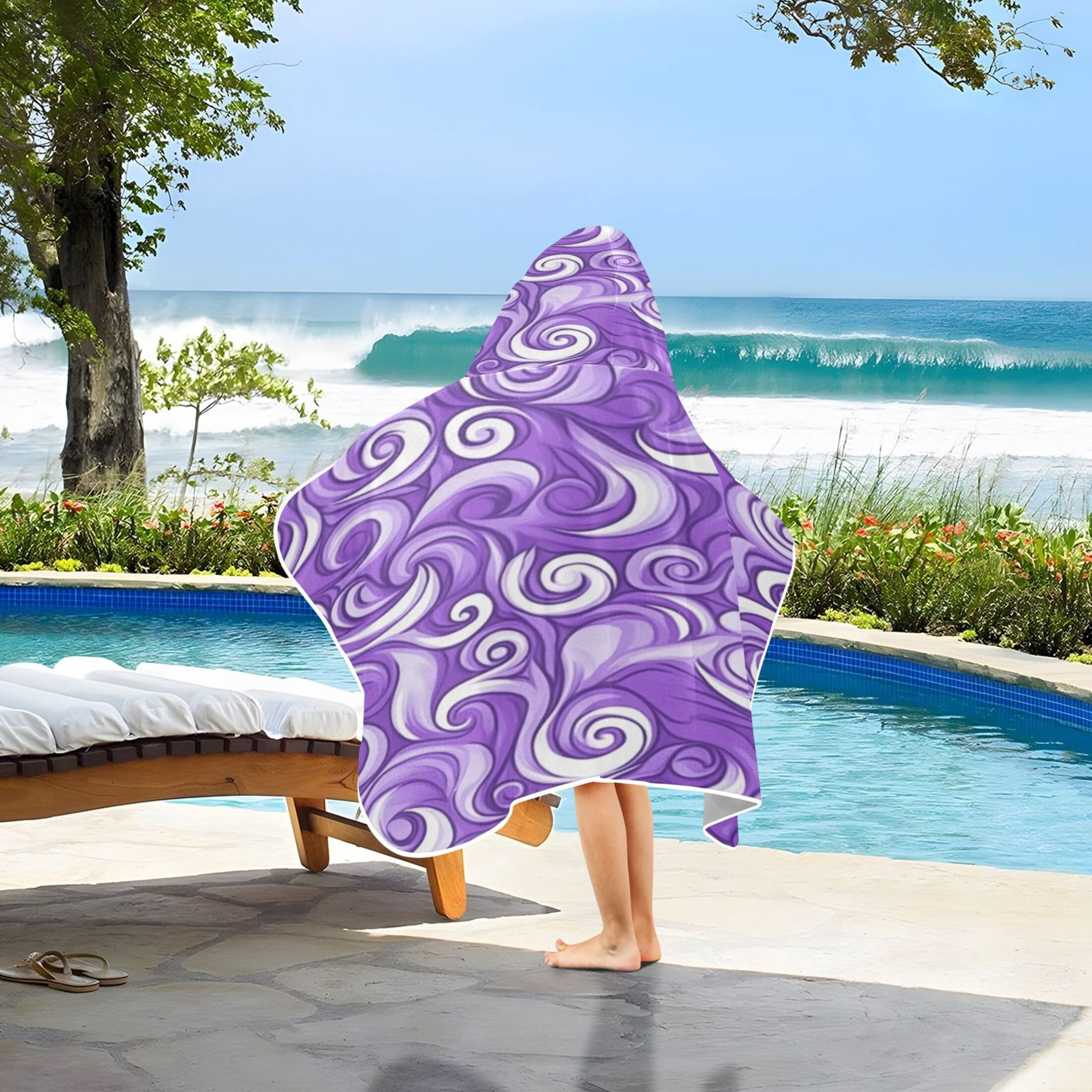 Swirling Purple Waves 50x23.5" Baby Hooded Bath Towel Poncho, Quick-Dry and Triangle Pocket, Kids' Essential
