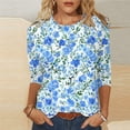 thumbnail image 2 of VBTAPA Womens Plus Size Tops 3/4 Sleeve Shirts Round Neck Loose Casual Blouses Floral Print Tshirts on Sale Multicolor XXL, 2 of 6