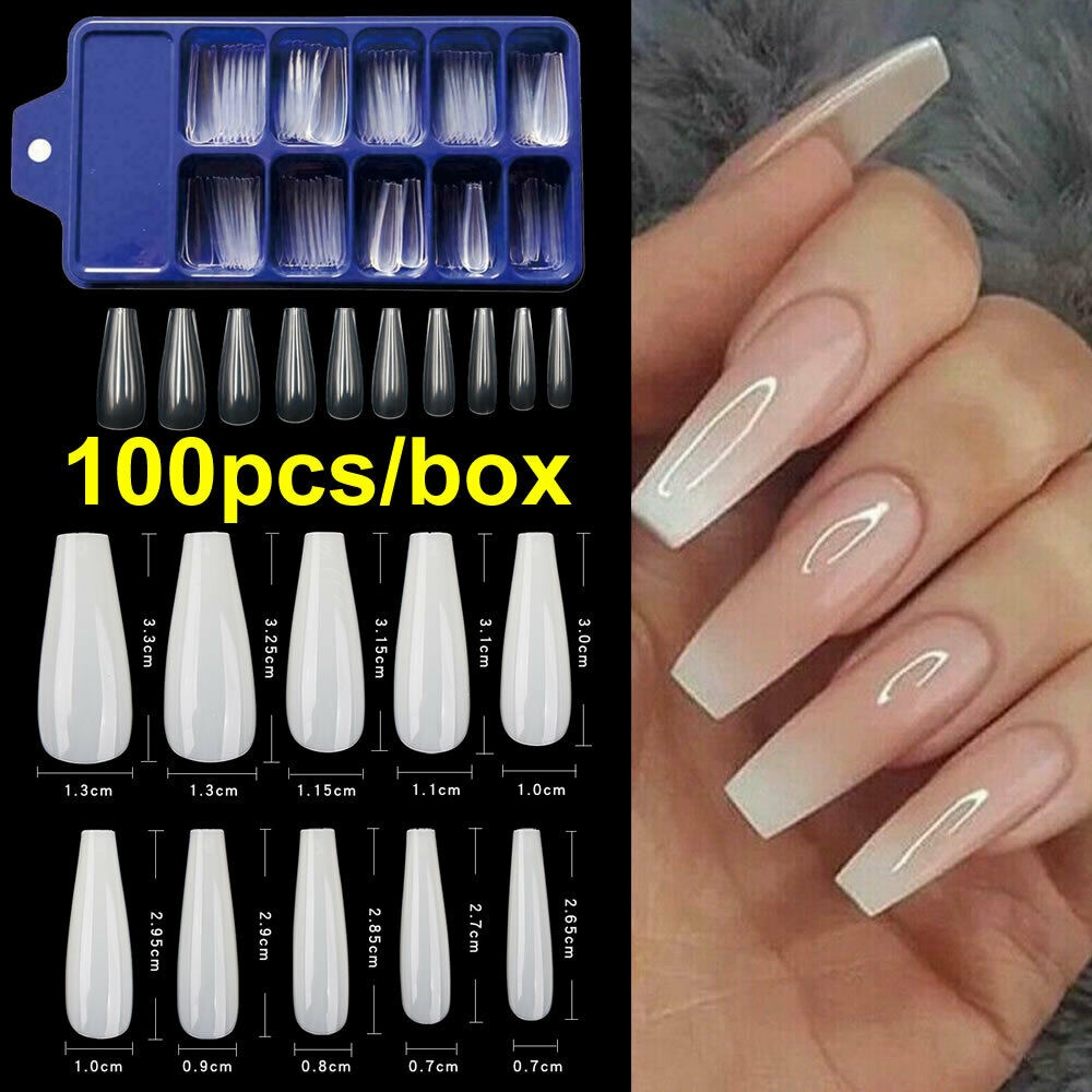 100Pcs/set Long Nail Ballerina Nails Clear Coffin Fake Nails Tips ABS Full  Cover Pointed Fasle Nails Manicure Art Salon Tools | Walmart Canada