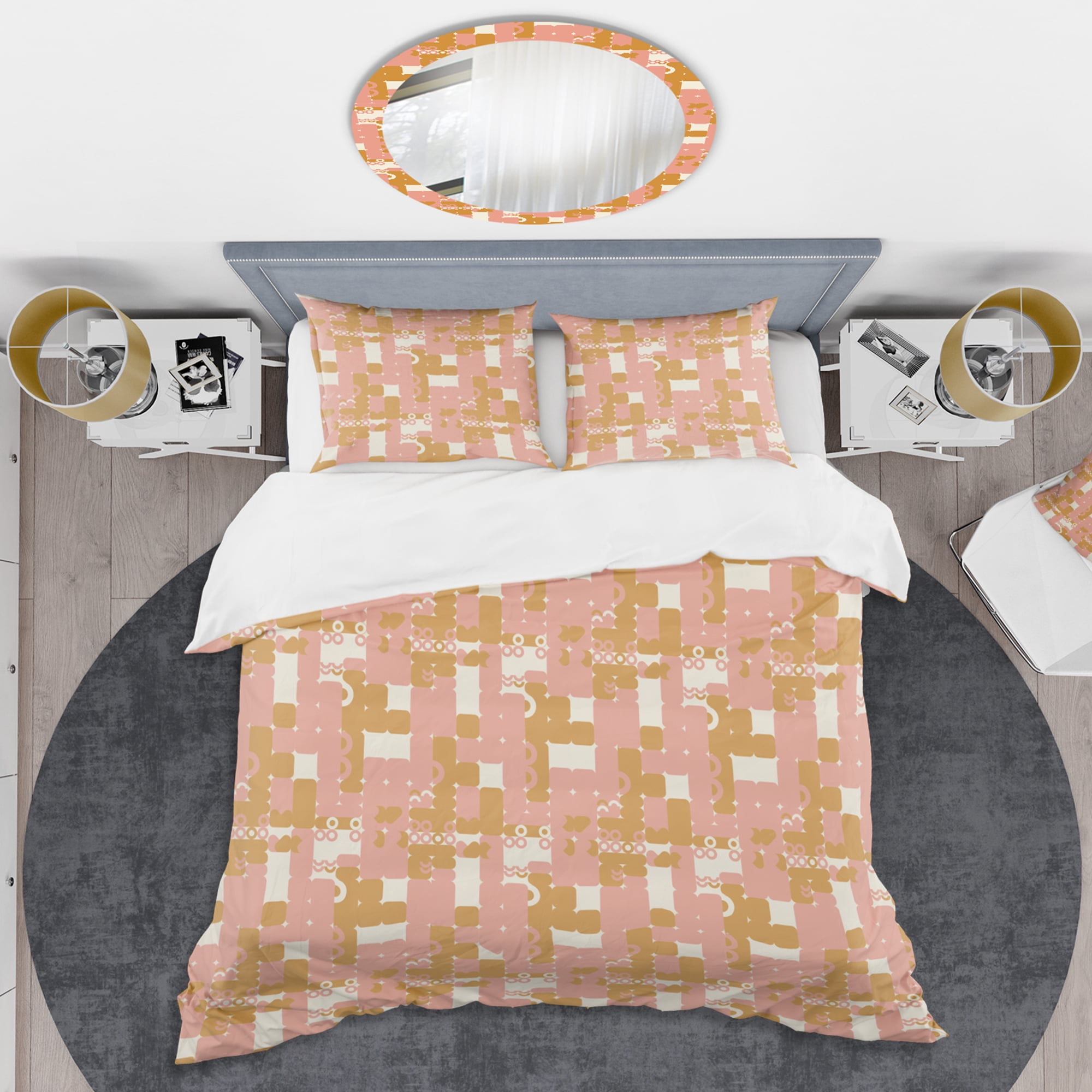 Designart 'Pink Retro Abstract Design' Mid-Century Modern Duvet Cover Set
