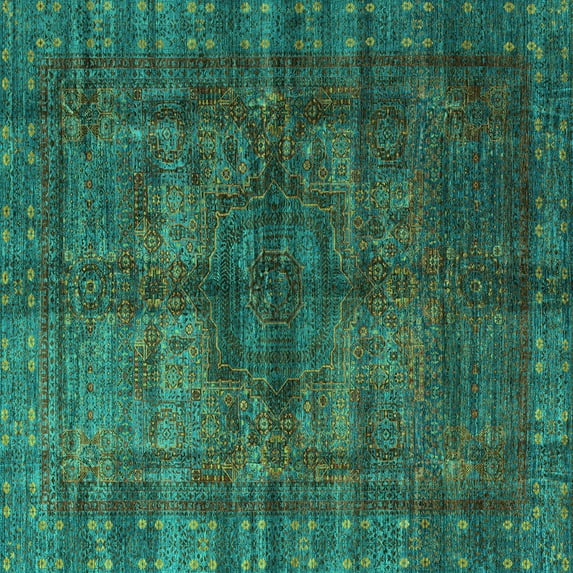 Ahgly Company Machine Washable Indoor Square Oriental Turquoise Blue Modern Area Rugs, 5' Square