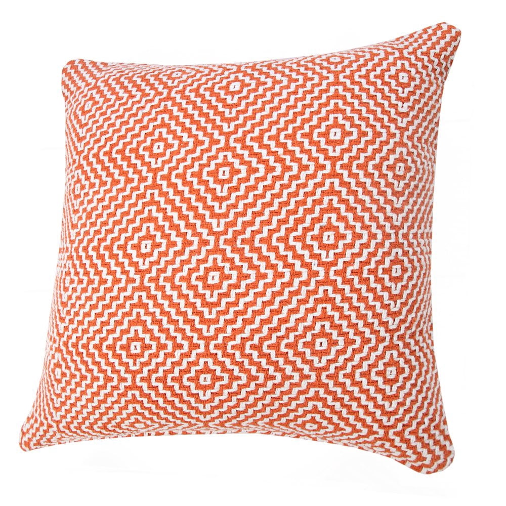 LR Home Ox Bay Hand-Woven Orange/White Diamond All-Natural Cotton Pillow Cover