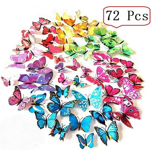 Amaonm 72 Pcs 6 Packages Beautiful 3d Butterfly Wall Decals Removable Diy Home Decorations Art Decor Wall Stickers Amp Murals For Babys Bedroom Tv Background Living Room Colorful Six C Walmart Com
