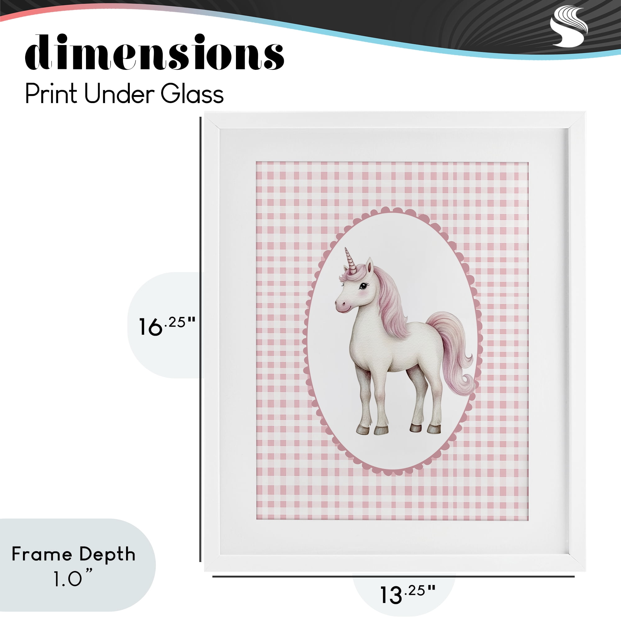 Stupell Industries Pink Gingham Unicorn White Framed Print Under Glass, design by Christine Simpson Art