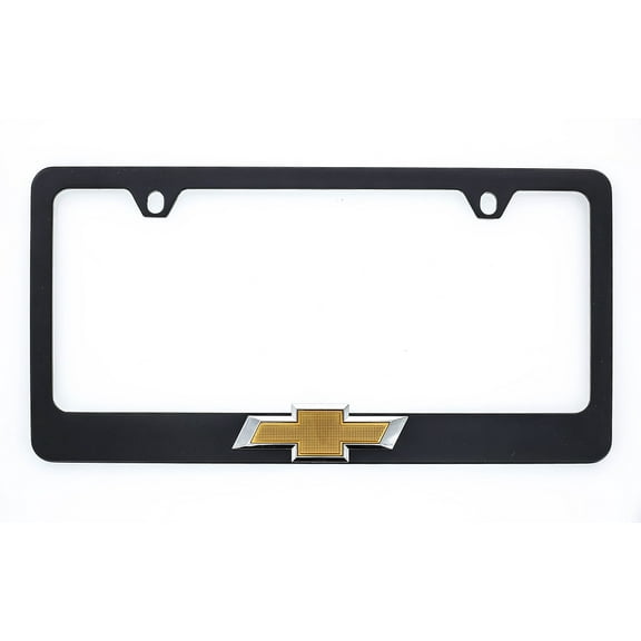 3D Chevy Gold Bowtie Black Metal License Plate Frame Holder wide bottom