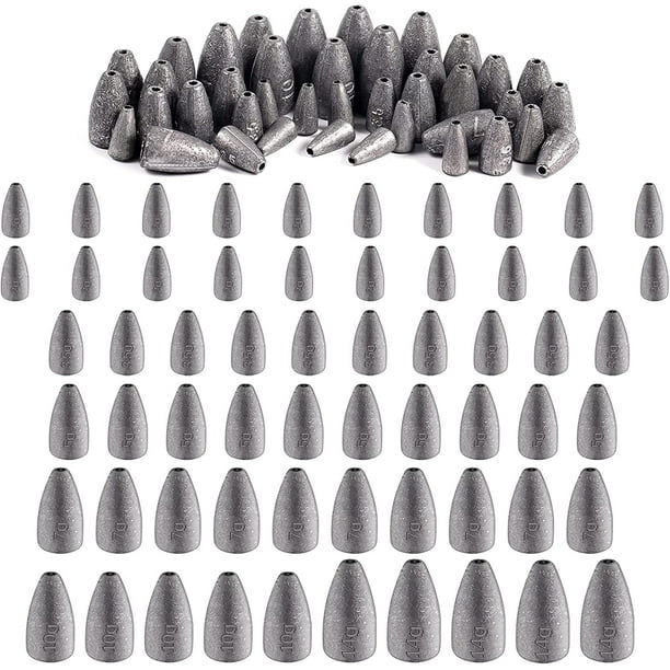 KINBOM 60pcs Fishing Weights Sinkers Kit Removable Reusable Fishing Lead  Weights Drop Bullet Fishing Weights Sinkers 6