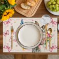 thumbnail image 4 of Easter Bunny Placemats Set of 8, Cute Rabbits Spring Daisy Flowers Retro Beige Placemats for Dining Table, Place Mats for Kitchen Tabletop, Waterproof Wipeable Dining Table Mats Set, 4 of 9