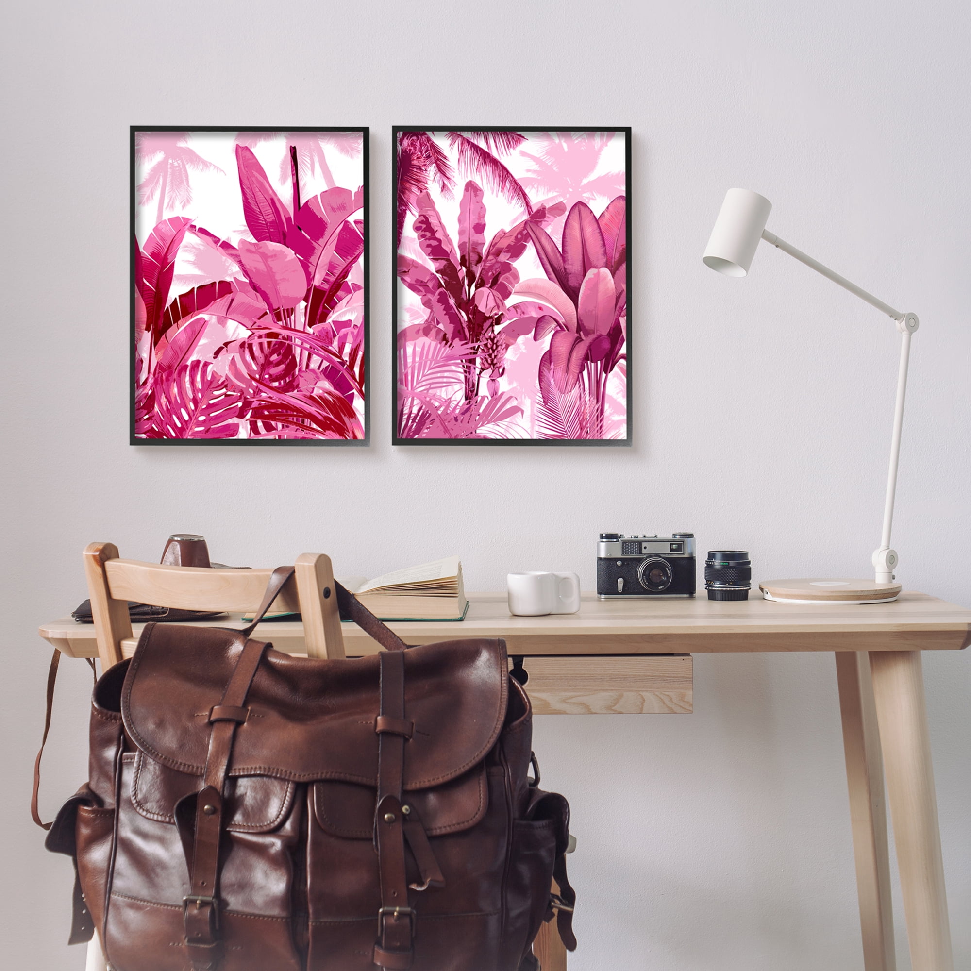 Stupell Industries Pink Palm Tree Leaves Botanical & Floral Painting Black Framed Art Print Wall Art, 16 x 20