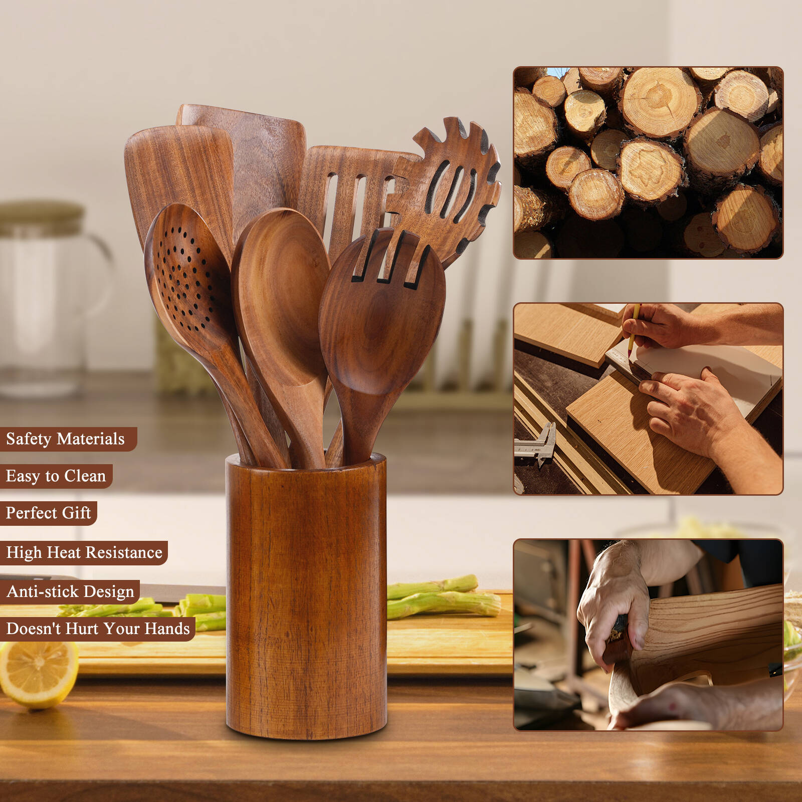 VAVSEA 8-Piece Natural Teak Wood Cooking Utensil Set photo 3