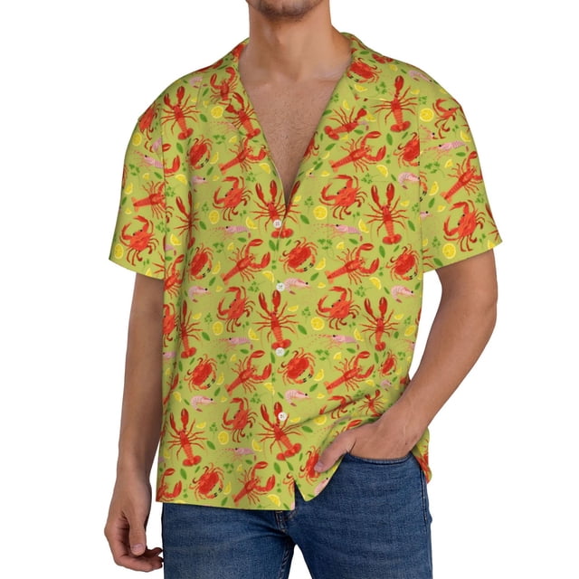 Fotbe Crab Lobster Camisa Estampada de Manga Corta para Hombre, Casual de Verano, Estilo Playero, Sin Arrugas-XX-Large