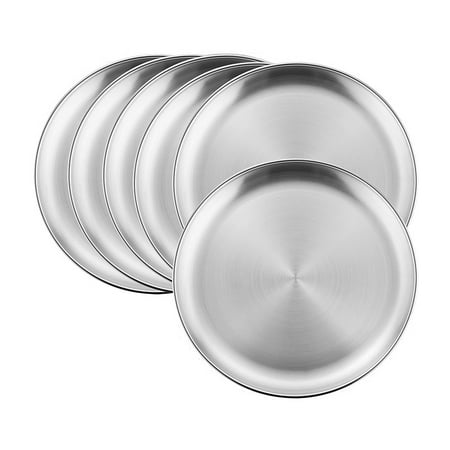 

6 Pcs 7.87 Stainless Steel Plate 304 Stainless Steel Dishes Adult Plates Reusable Camping Plates Dishwasher Safe (Silver)