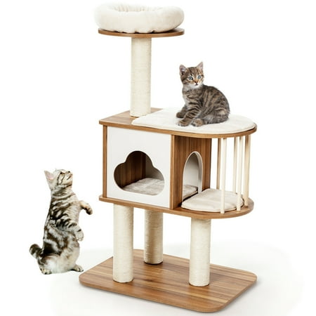 UPC: 7596873512328 | Gymax 46 Modern Wooden Cat Tree with Platform & Washable Cushions for Kittens & Cats