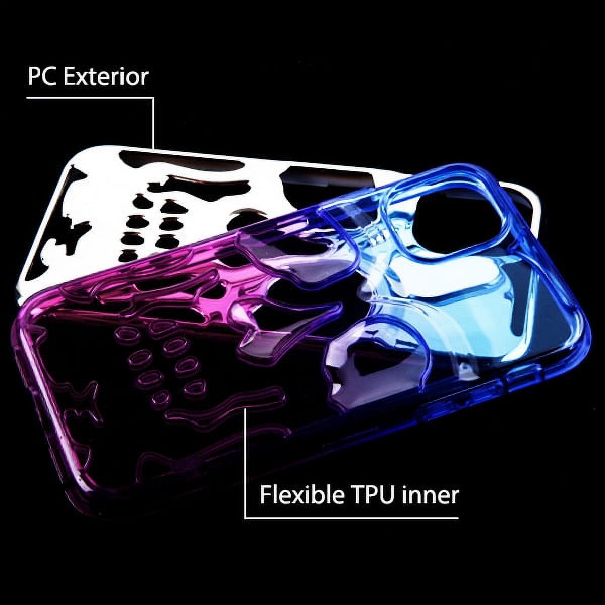 Apple iPhone 11 PRO Phone Case Tuff Hybrid Skeleton Shockproof Armor Impact Rubber Dual Layer Hard Soft TPU Rugged Protective Cover SKULL Blue Purple Silver Plating Phone Cover for Apple iPhone 11 Pro - image 2 of 5