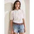 thumbnail image 3 of DARING DIVA Women's Crochet Hollow Out Ruffle Neck Peasant Blouse S White, 3 of 6