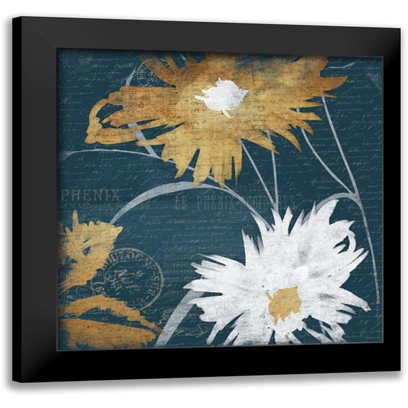 Grey, Jace 12x12 Black Modern Framed Museum Art Print Titled - BLUE FLORAL SKETCH