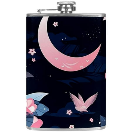 

josid Flamingo Pattern 3.6x6in Stainless Steel Small Flask Leak-Proof Stainless Steel Construction Wrapped in Premium Two-Layer Leather Nano-Printed Design 227ml Capacity