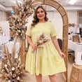 thumbnail image 2 of Agnes Orinda Women's Plus Size Gingham Dresses Tiered Crew Neck Short Sleeve Summer Casual Midi Plaid Dress 4X Yellow, 2 of 8