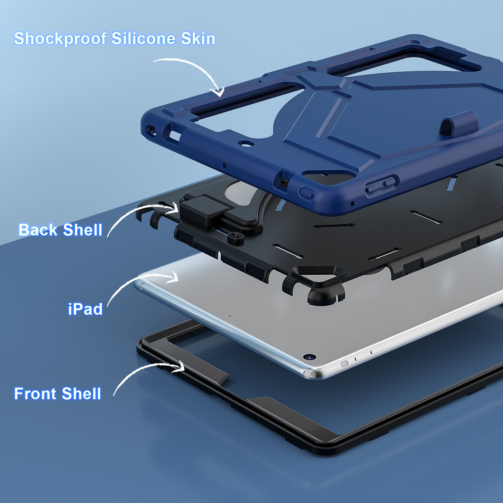 Allytechgroup Kids Case for Apple iPad 11th Generation 11" 2025 & iPad 10th Generation 10.9" 2022, Kids Friendly Heavy Duty Shockproof Tablet Case with Pencil Holder & Foldable Stand, Navy Blue