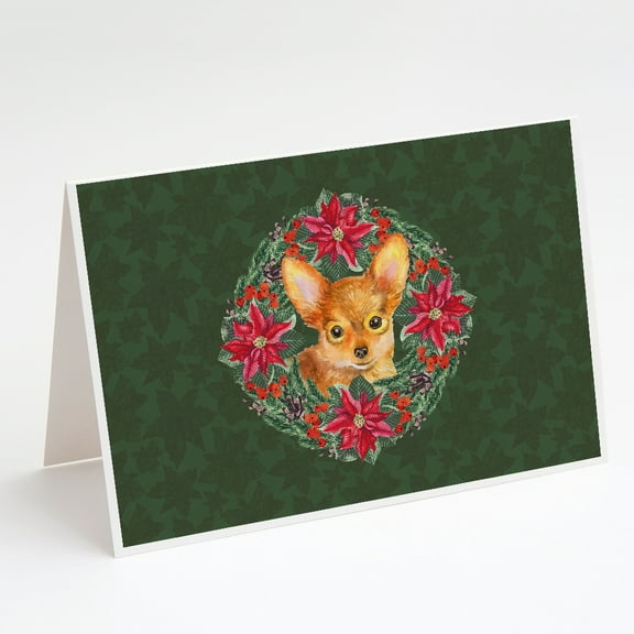 Toy Terrier Poinsetta Wreath Greeting Cards and Envelopes Pack of 8