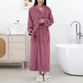 thumbnail image 2 of Women's Solid Color Long Sleeve Plush Bathrobe - Winter Warm Homewear, Burgundy, One Size, 2 of 5