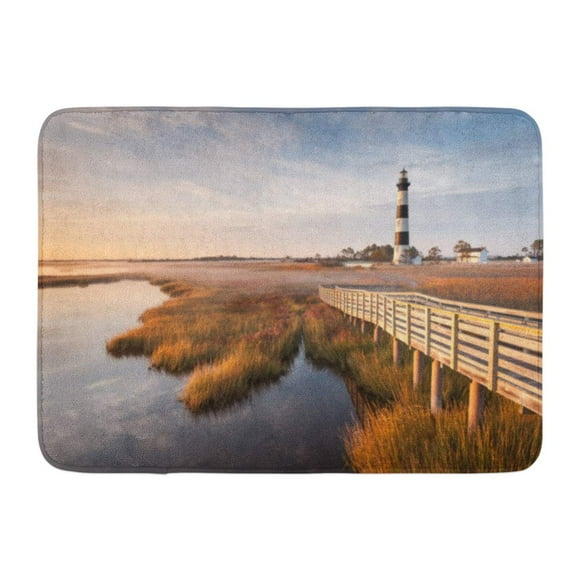 NUDECOR Coast North Carolina Outer Banks Bodie Island Lighthouse Autumn Morning Marsh Boardwalk Hatteras Doormat Floor Rug Bath Mat 23.6x15.7 inch