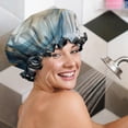 thumbnail image 5 of Shower Caps,Blue Gold Marble Pattern Waterproof Shower Cap for Women 4 Pieces,Double Reusable Hair Cover for Shower PEVA Elastic Stretch Hem, 5 of 7