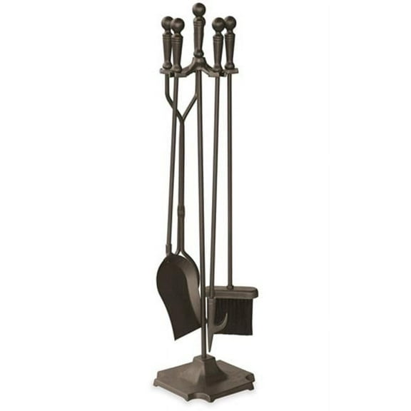Bronze Fireplace Tools With Ball Handles And Pedestal Base - 5 Piece