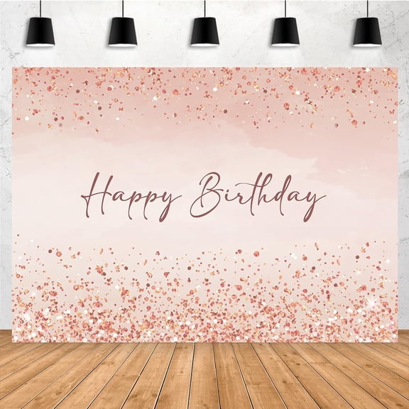 7x5FT Pink Happy Birthday Backdrop Pink Glitter Sprinkle Dots Shiny Diamonds Rose Gold Girl Bday Photography Background Sweet Women Girls Lady Shining Party Decorations Banner Photo Booth Props