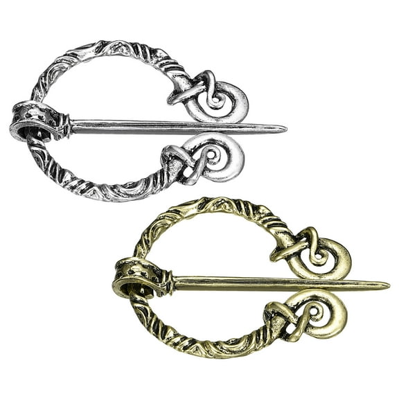 2 Pack Vintage Brooch Cloak Pins, Penannular Brooch Cloak Clasps(Silver, Gold)