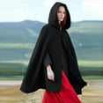 thumbnail image 4 of Dyfzdhu Hooded Medium Women Cape Winter Vintage Overcoat Fashion Button Cloak Woolen Coat Black, 4 of 8
