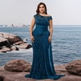 thumbnail image 3 of AURA Plus Size Evening Dress Square Neck Sleeveless Beaded Slim Fit Party Long Dress Teal Blue Wine Red, 3 of 6