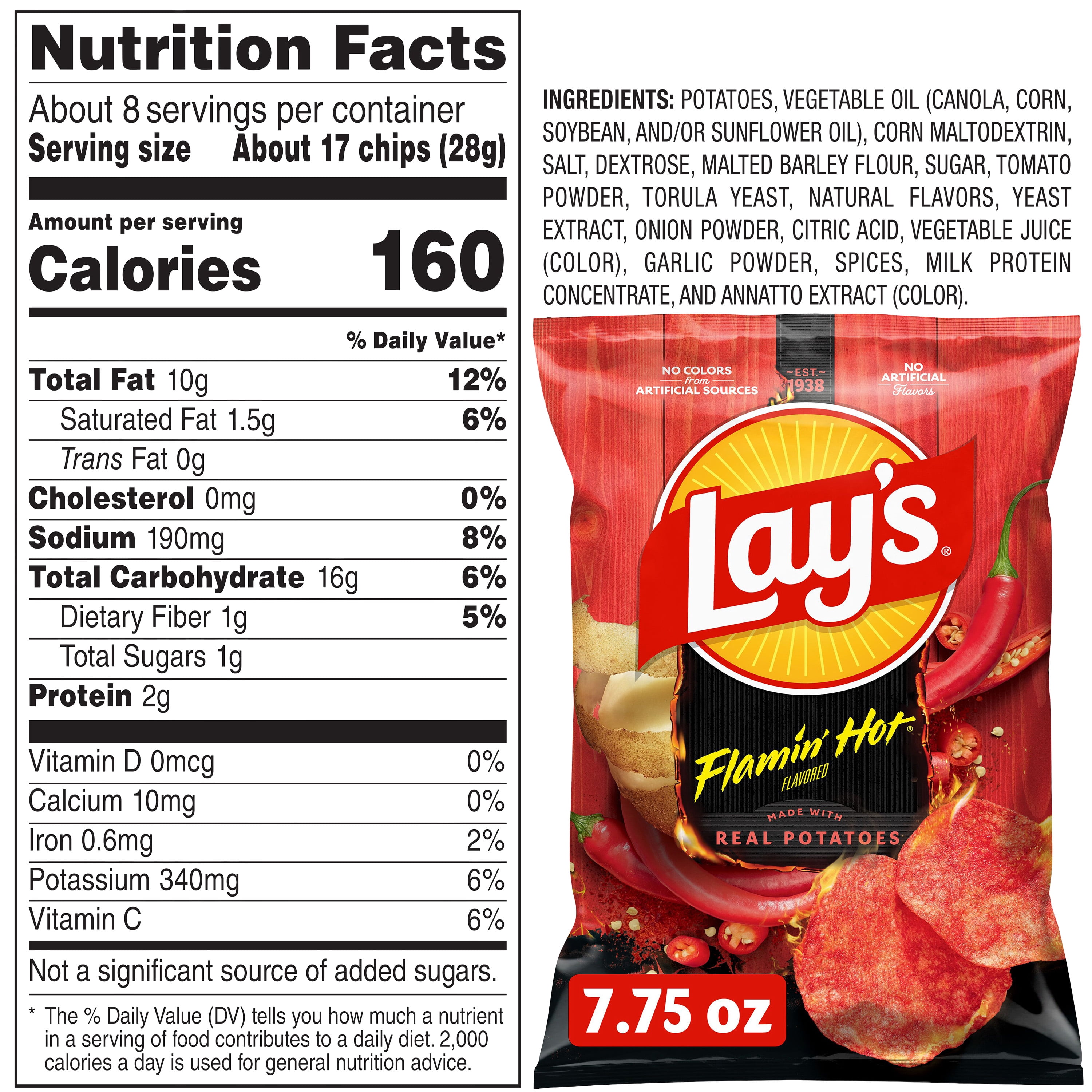 Lay's Potato Chips Flamin' Hot Flavored, 7.75 oz. Bag