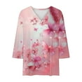 thumbnail image 4 of CYMMPU Blouses for Women Dressy Casual V Neck 3/4 Sleeve Loose Fit Tunic Tops Fall Fashion Shirts Floral Printed Spring Tops Plus Size Blouse Multicolor XL, 4 of 4
