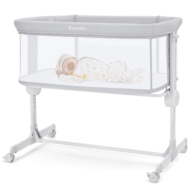 Ezebaby Moisés para bebé, moisés de noche para bebé, moisés portátil para bebé, cama de noche para bebés recién nacidos con 7 alturas ajustables y todos los lados de malla, colchón y sábana incluidos