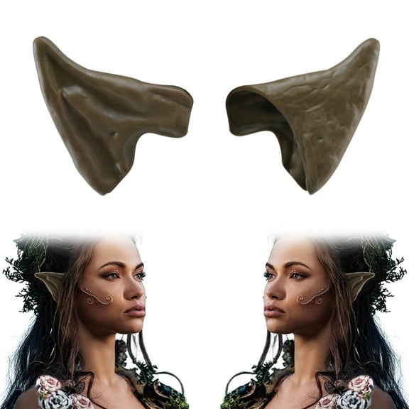 2 Pairs iClover Brown Elf Ears Halloween Cosplay Fairy Pixie Elf Ears Soft Pointed Ears Tips Anime Party Dress Up Costume Masquerade Accessories Elven Vampire Fairy Ears (2 Pairs)