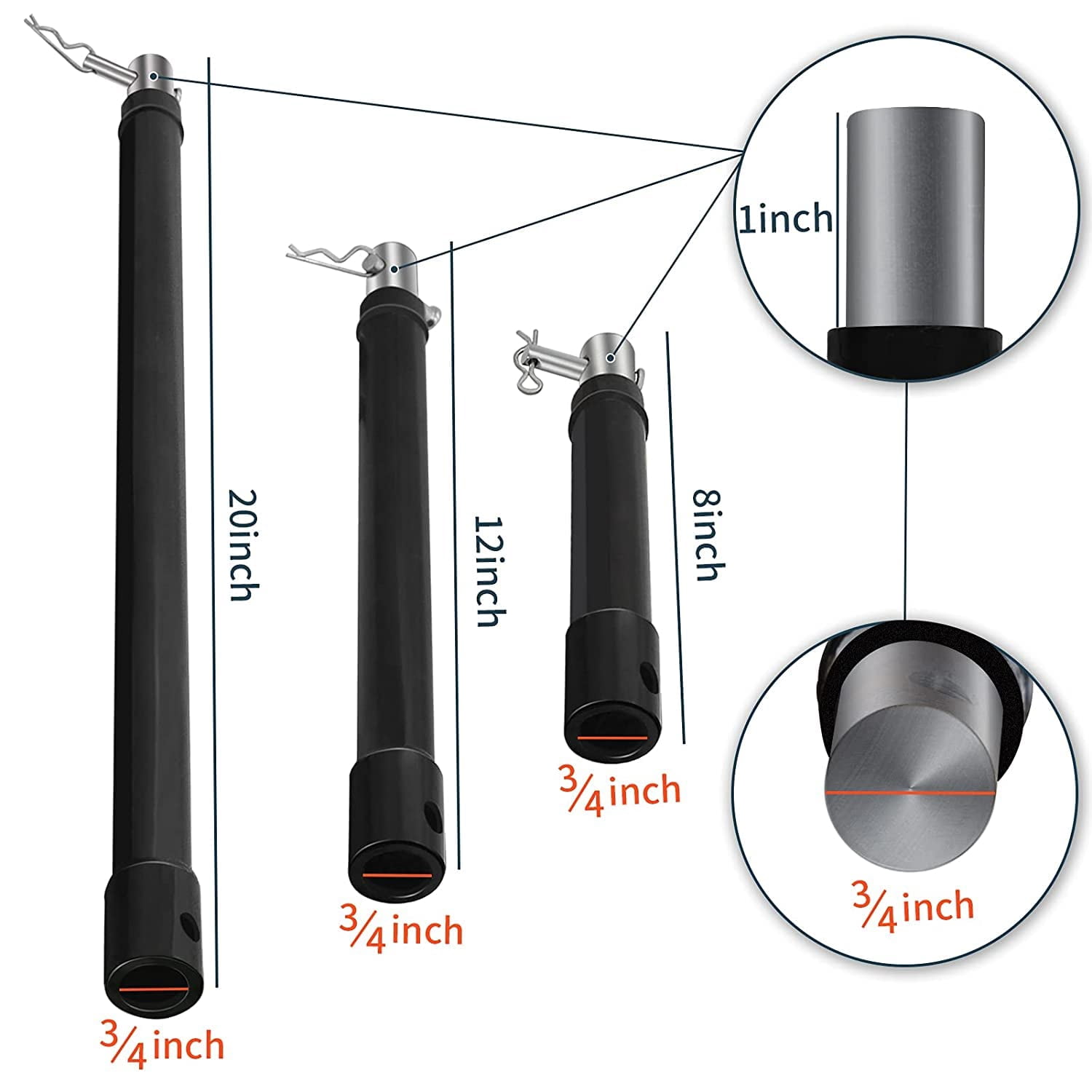 3 Pack Auger Extension Drill Bits (8", 12", 20" Length) Extension Earth Ice Auger Extension Set Post Hole Digger Replacement Compatible to 3/4" Shaft