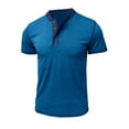 thumbnail image 5 of YLSDY Men's Casual Henley Shirts Classic Button Cotton Short Sleeve T-Shirt Summer Basic Solid Lightweight Tees Tops Blue XXL, 5 of 6