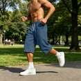 thumbnail image 6 of QIbmong Capri Sweatpants for Men Comfy Elastic Waist Drawstring Active Pants Breathable Summer Shorts with Pockets, 6 of 9