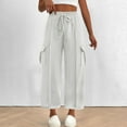 thumbnail image 6 of FRSASU Wide Leg Pants Woman with Pockets High Waist Pant Adjustable Knot Loose Trousers Business Casual Work Pants White, 6 of 7