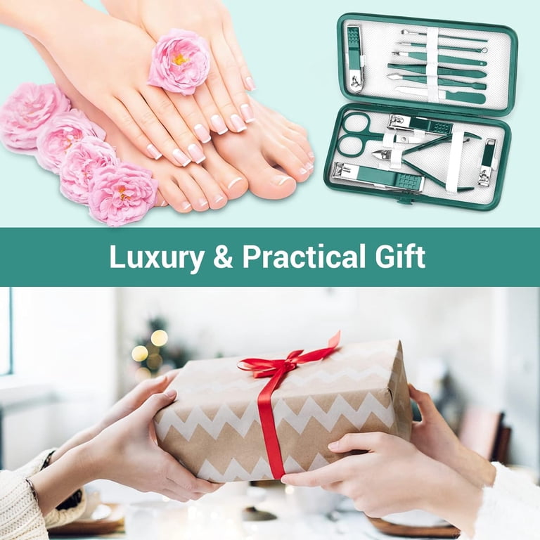 DUAIU 12-Piece Nail Care Kit, Green Travel Case photo 7