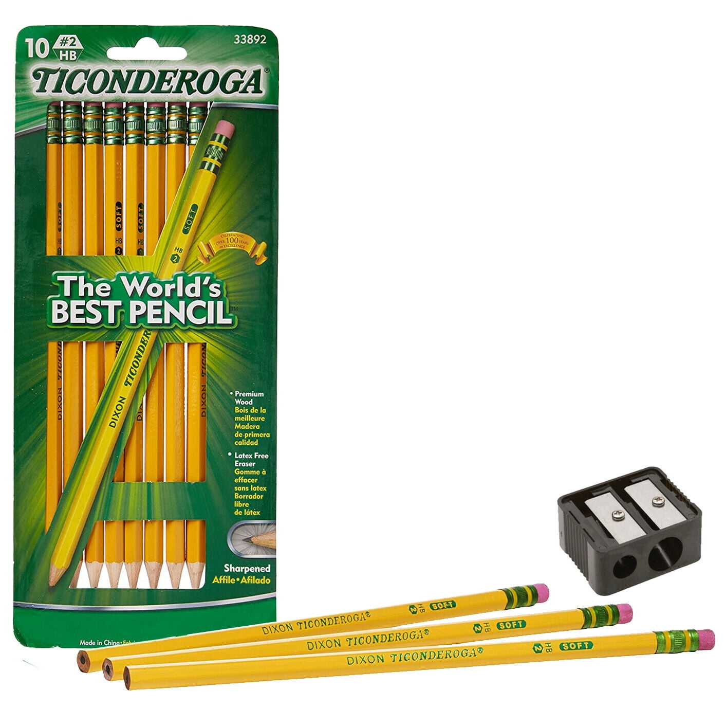 Pre-Sharpened Graphite #2 HB Soft Wood-Cased 33892 TICONDEROGA Pencils 10-Pack Yellow - New 