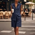 thumbnail image 6 of Mifsaly Summer Short Sets for Women Sleeveless Button Up Shirts and Loose Shorts with Pockets Lightweight Textured Casual Travel Vacation Matching Lounge Outfits Navy,S, 6 of 7