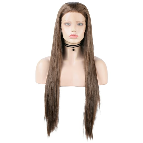 Unique Bargains Lace Front Wigs Long Straight Hair for women Dark Brown 24"