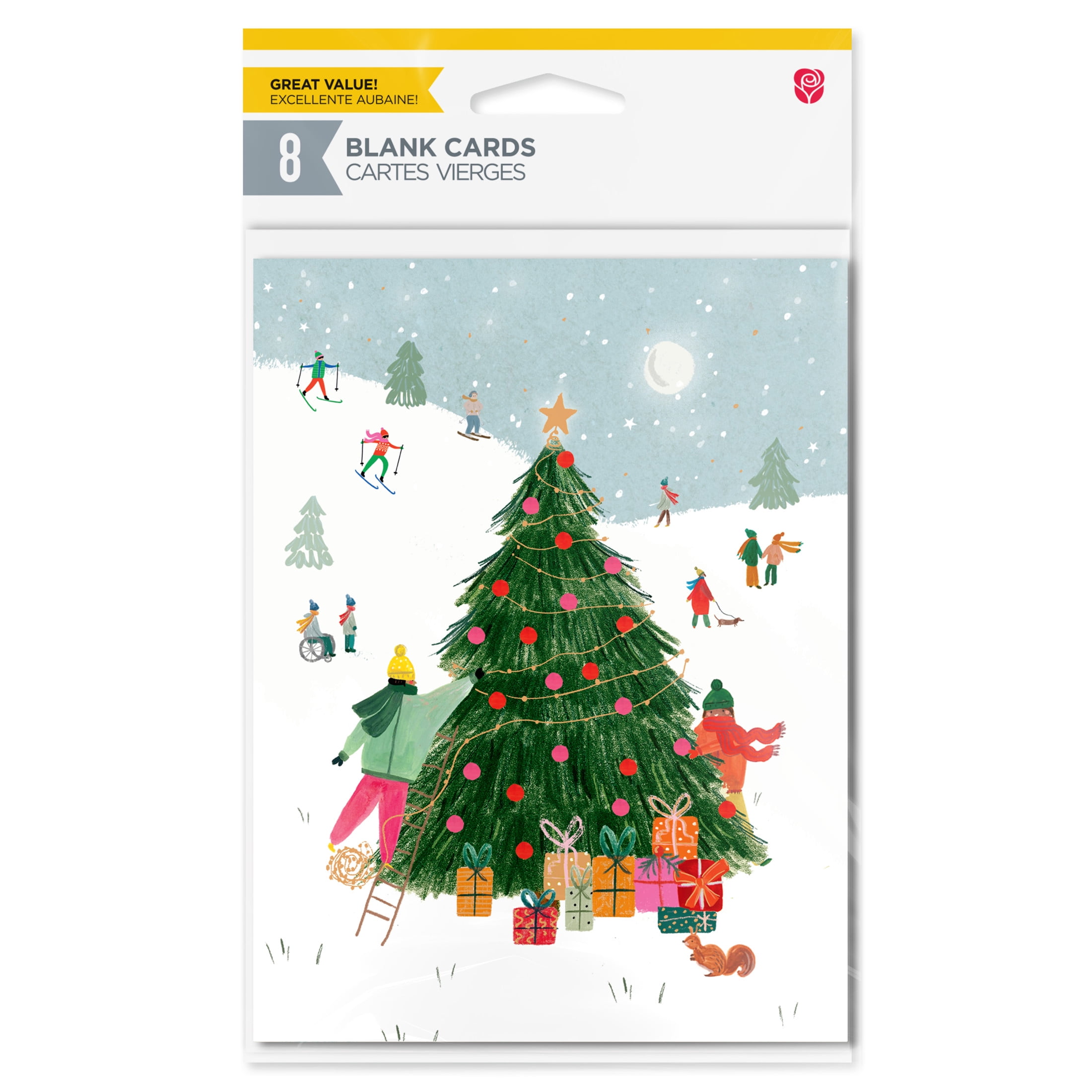 American Greetings 8-Count Christmas Blank Card Pack, Illustrated Tree with Gifts Design