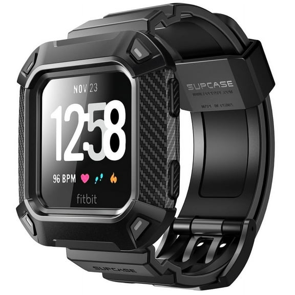 SUPCASE Compatible for Fitbit Versa Band & Fitbit Versa Lite Bands, [Unicorn Beetle Pro] Protective Replacement Wristband Case with Strap for Fitbit Versa (Black)