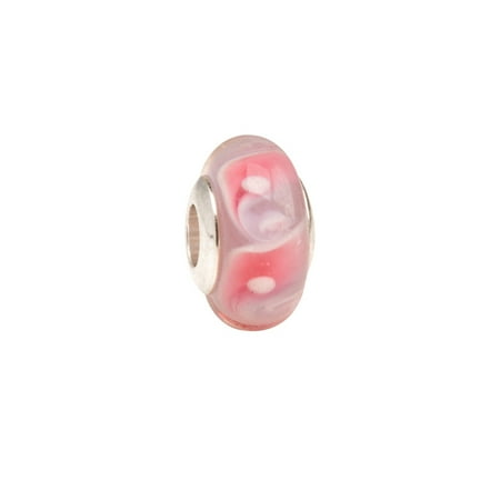 Large Lampwork Bead Pink And White Large Bubble Large Hole Beads Murano Lampwork European Glass Crystal Charms Beads Spacers Fit Pandora Troll Chamilia Carlo Biagi Zable Snake Chain Charm Bracelets 9x14.5mm 4pcs ()