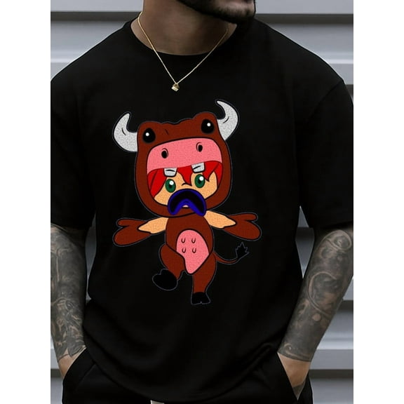 Cartoon Bull Tee Christmas funny t shirts t shirts men 180G 100% Cotton black All-season fitness top, stylish athletic look, durable activewear Cool shirts , Funny shirts , t shirt Christmas crew el