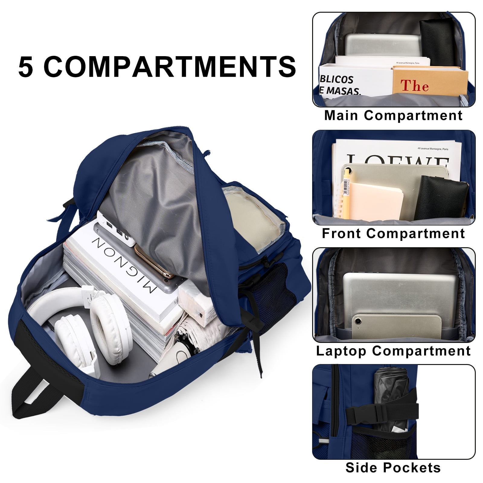 DAKIMOE School Backpack High School Bookbag Durable Large Capacity Lightweight Daypack for College Students Travel Daypack, Blue