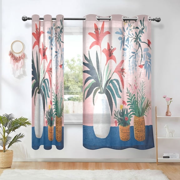 Yayeee Window Curtains Set of 2 for Living Room Light Filtering 63"x42", Flowers and Leaves